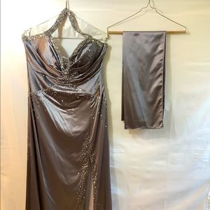 Embellished Grey Formal 2 piece gown with front split